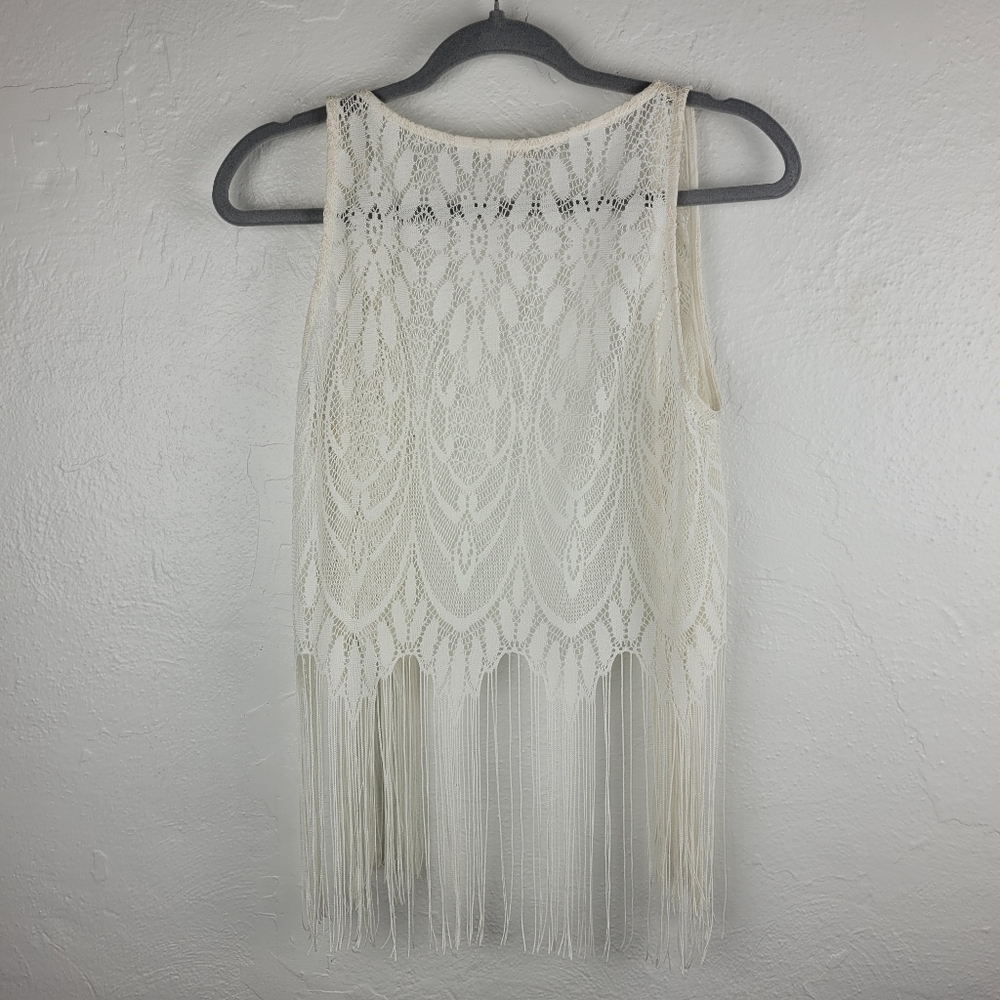 Black Poppy Lace and Fringe Vest: Size XS/S